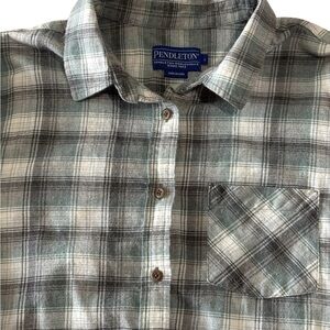 Pendleton Men's Cotton Plaid Flannel Shirt Button Up Green Gray Pocket L